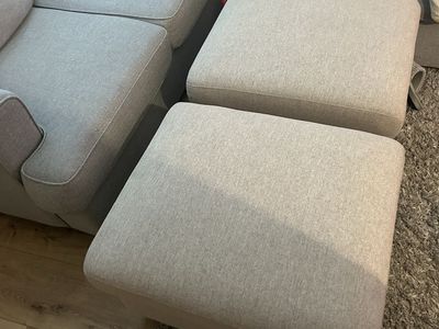 Light Gray Fabric Ottomans (Set of 2) - Excellent Condition, Comfortable Footrests/Extra Seating