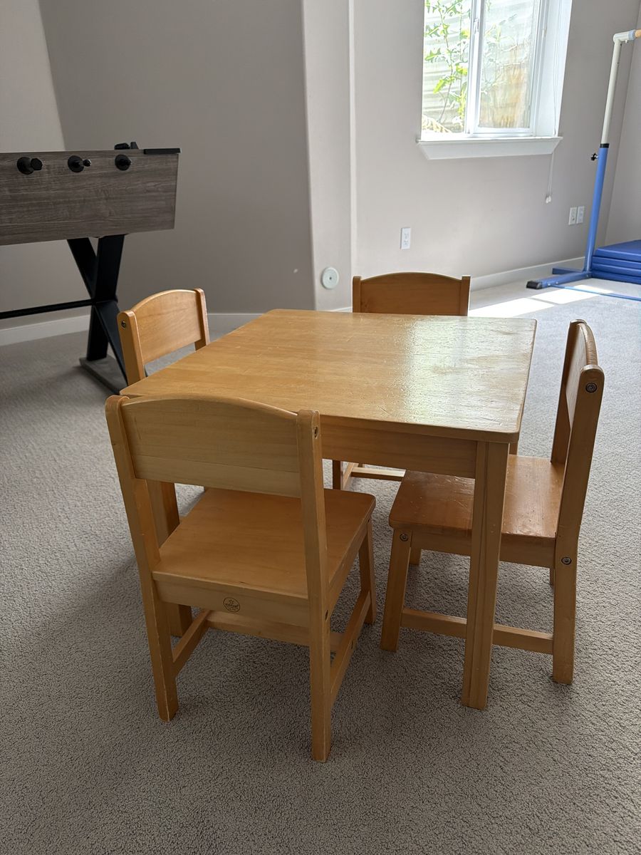 KidKraft Wooden Table and 4 Chairs Set - Natural Wood Finish, Durable Children's Furniture