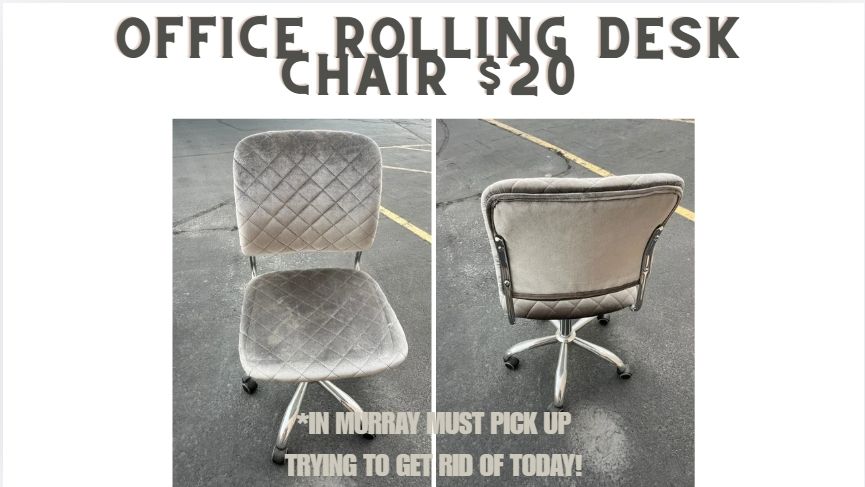 Gray Tufted Velvet Rolling Office Desk Chair