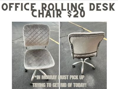 Gray Tufted Velvet Rolling Office Desk Chair