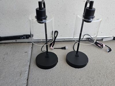 NEW BLACK TABLE LAMP WITH PHONE CHAGERS ( 2 AVAILABLE)