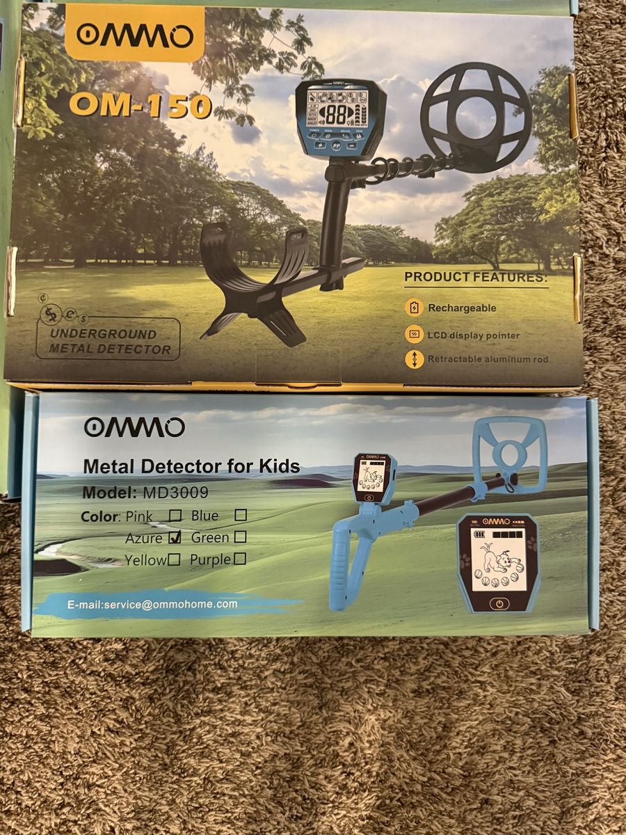 OMMO OM-150 & MD3009 Metal Detectors (3for Kids, 1 Adult) - Rechargeable, LCD Display, Retractable