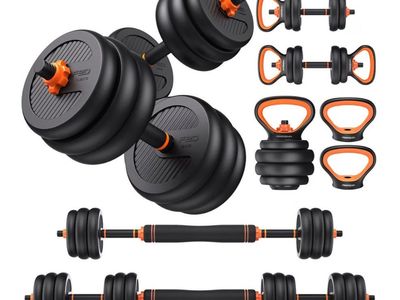 FEIERDUN DS2 Adjustable Dumbbells, 45lbs Free Weight Set with Connector, 5 in1 Dumbbells Set Used as Barbell, Kettlebells, Push
