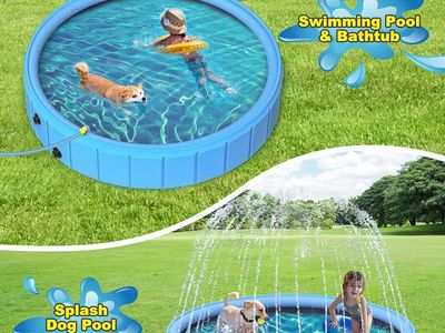 NEW Large Foldable Dog Pool – 0.55MM PVC 2-in-1 Portable Bathtub & Sprinkler (47 in)