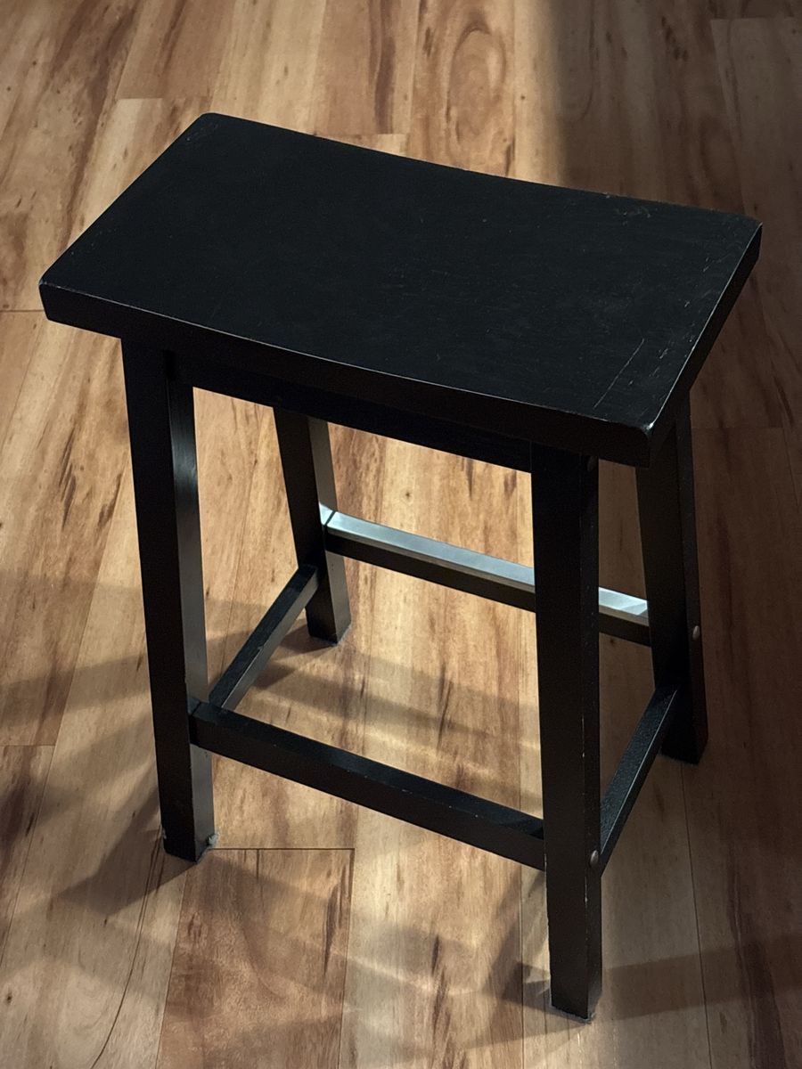 4 - Black Wooden Bar Stools with Footrest