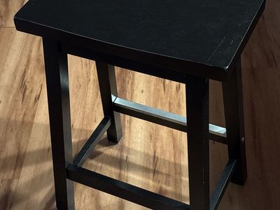 4 - Black Wooden Bar Stools with Footrest