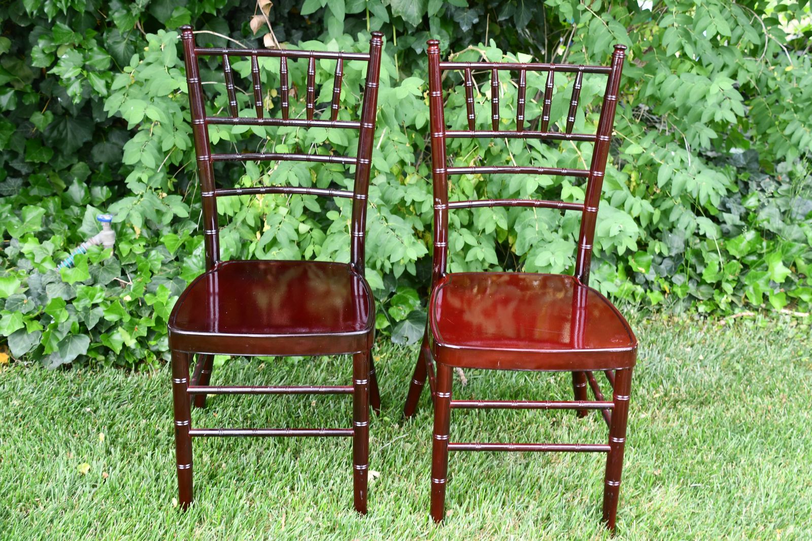 2 ALUMINUM CHAIRS ~ 36" in HEIGHT ~ DARK RED ~ STURDY ~ BOTH FOR $15!