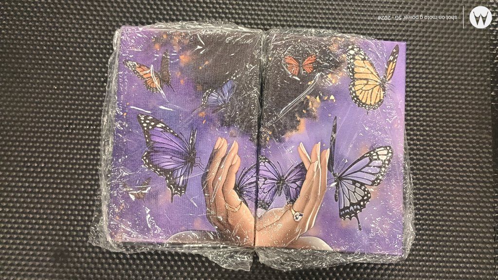 beautiful purple with hands and butterflies canvas wall art/print set of 2
