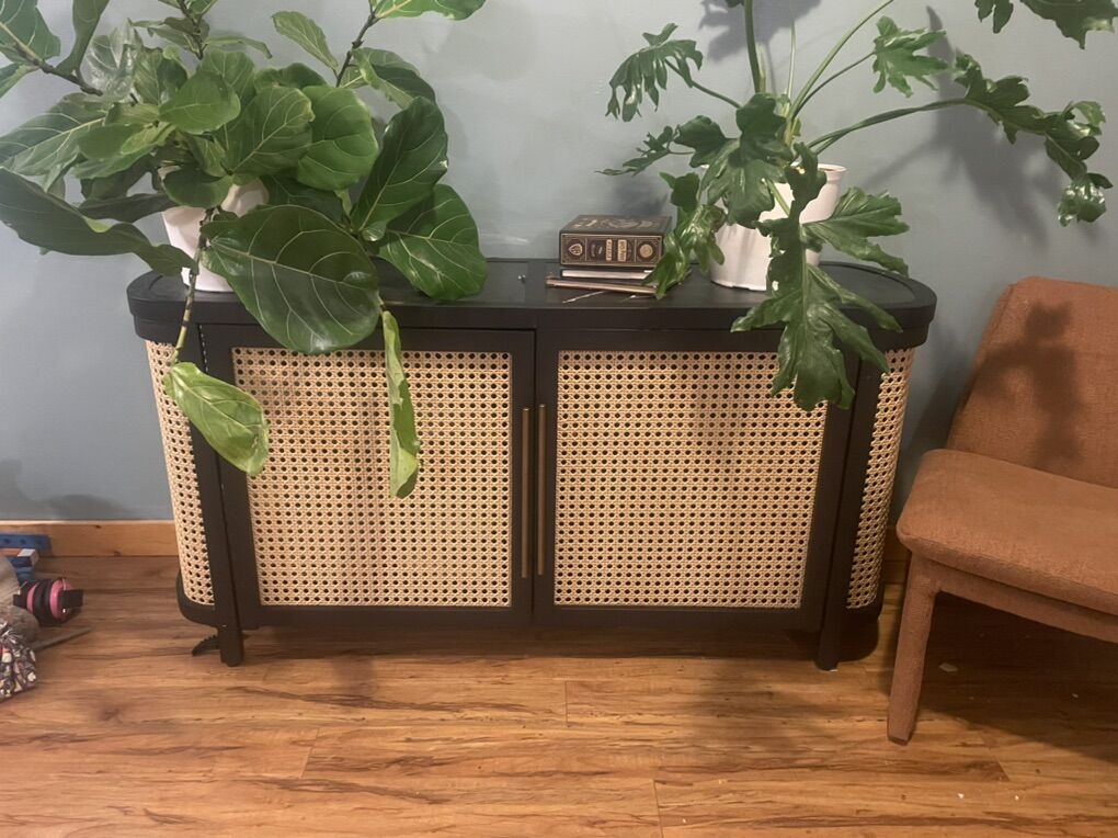 Outdoor Cabinet Table With Rattan Doors, Damaged
