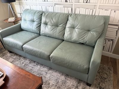 Sage Green Leather 3-Cushion Couch