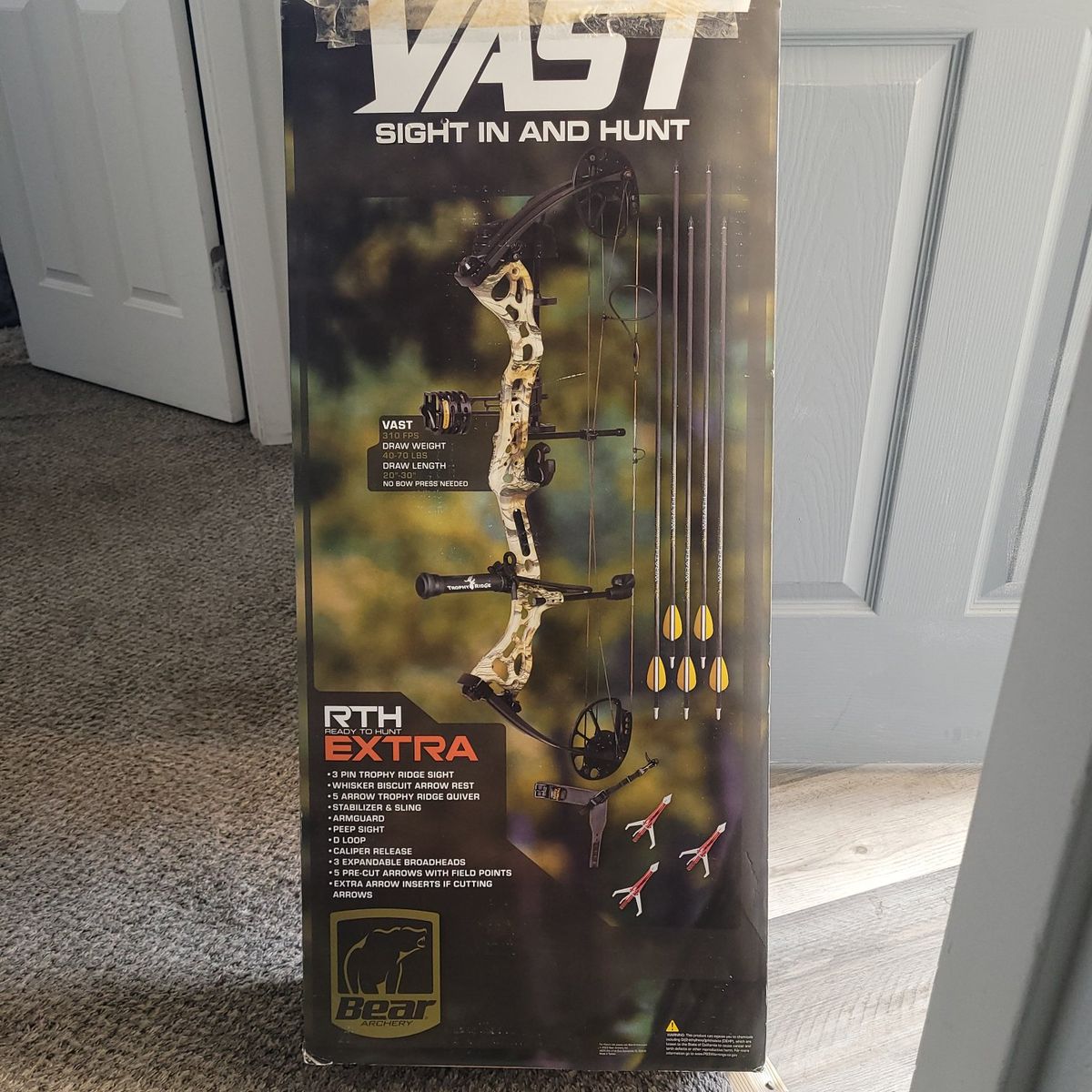 Bear Archery Vast RTH Compound Bow Package - 310 FPS, 40-70lb Draw, Camo, Complete Kit
