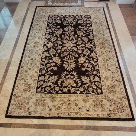 Large Area Rug - Dark Brown & Beige Floral Design (5'x8')