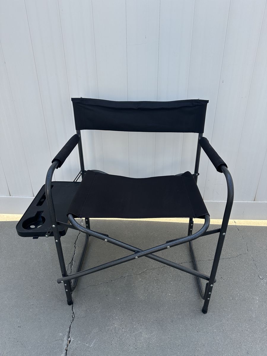 Folding Director's Camp Chair with Side Table and Cup Holder 