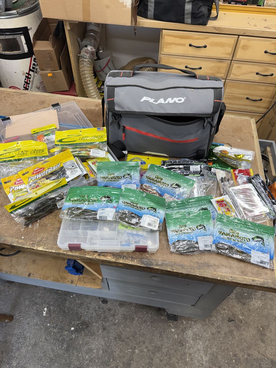 Plano Tackle Bag Soft Bag with Utility Box & Fishing Lure Soft Plastics Lot