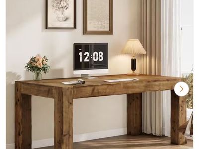 Halseey 63" Extra Long Rectangular Brown Solid Wood 2-Person Computer Desk/Home Office Table