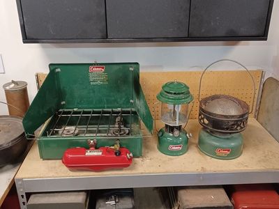 Coleman stove, lantern and heater