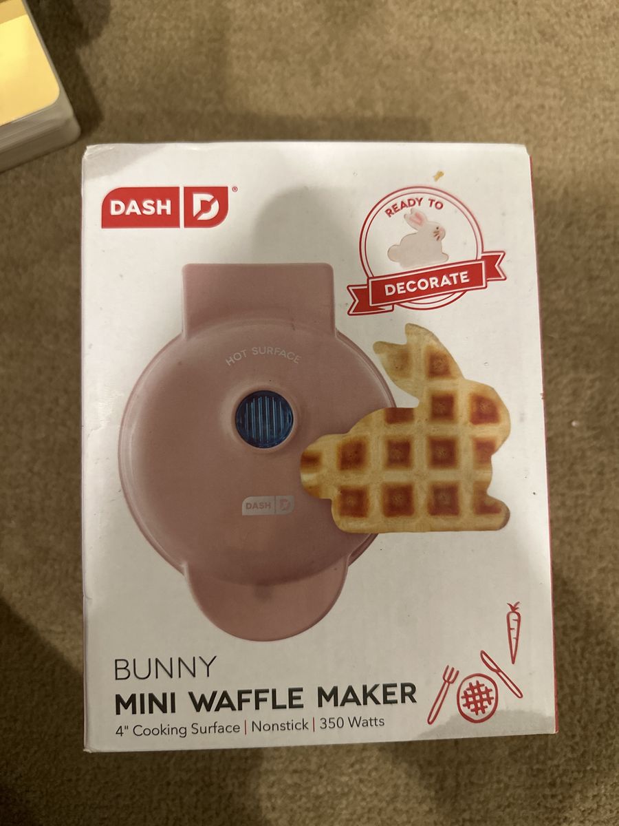 DASH Bunny Mini Waffle Maker - Pink 4" Nonstick 350W - Fun for Kids!