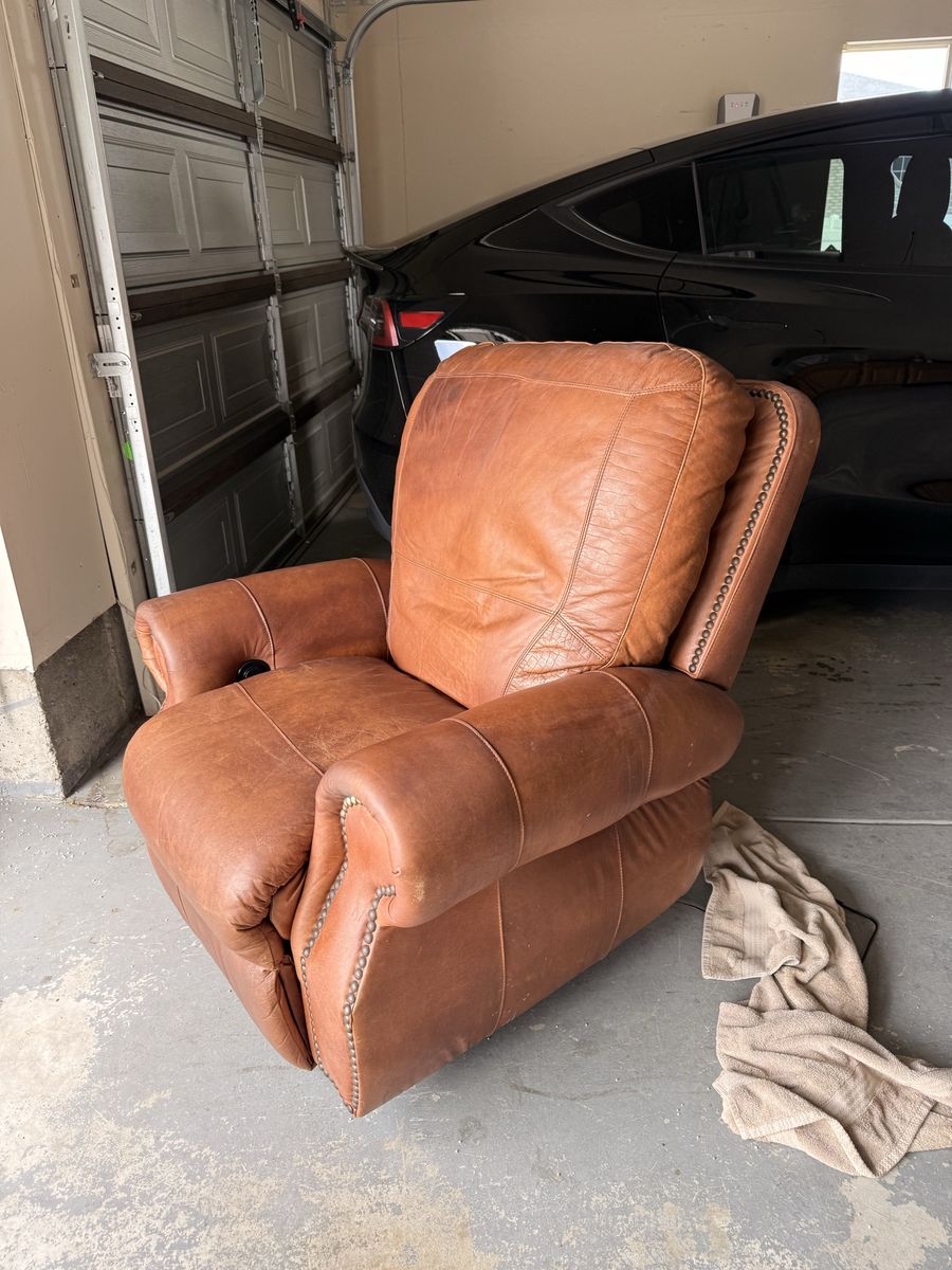 Rustic Brown Leather Recliner Chair with Nailhead Trim
