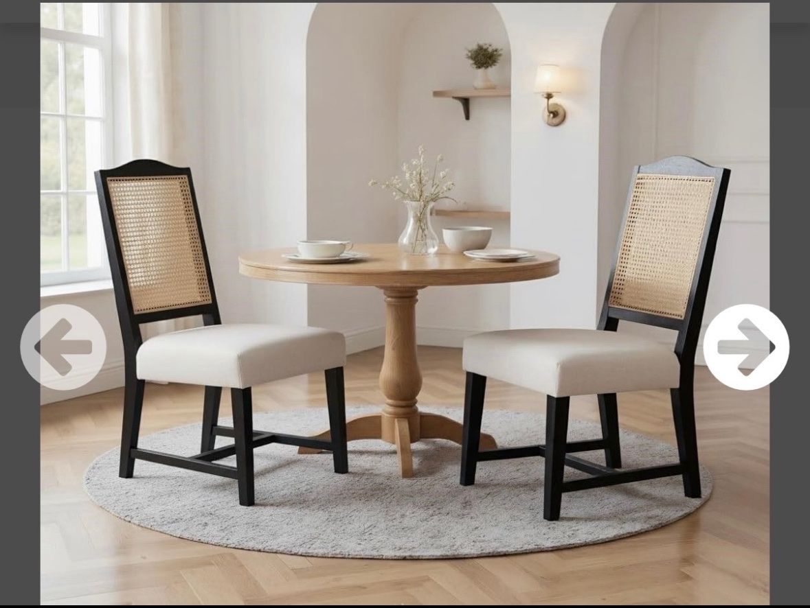 Mid century rattan upholstered dining chairs