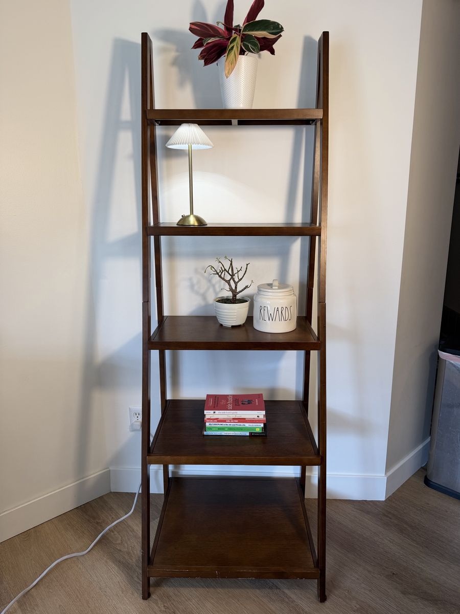 Honeybloom 5-Tier Leaning Ladder Bookshelf Bookcase Dark Wood Storage Shelf excellent condition