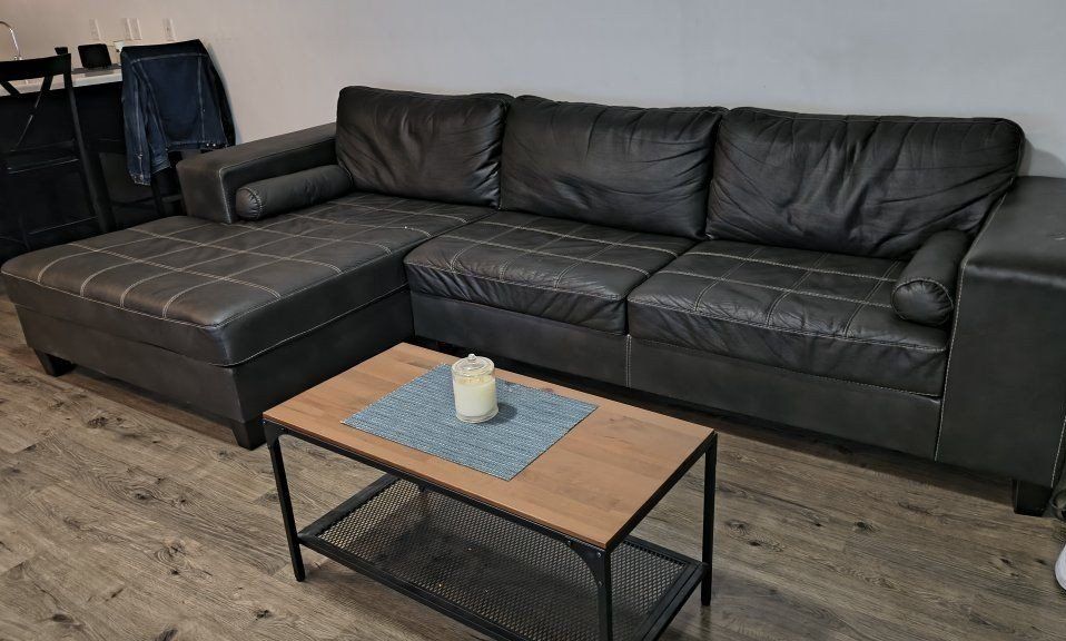 Black Faux Leather Chaise Sectional Sofa - Left-Facing Couch