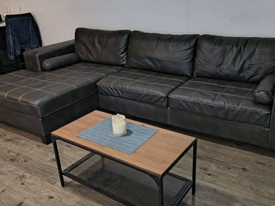 Black Faux Leather Chaise Sectional Sofa - Left-Facing Couch