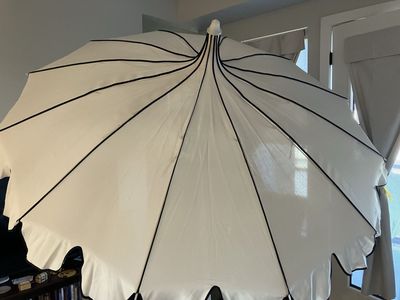 White & Black Scalloped Outdoor Patio Umbrella Replacement Canopy