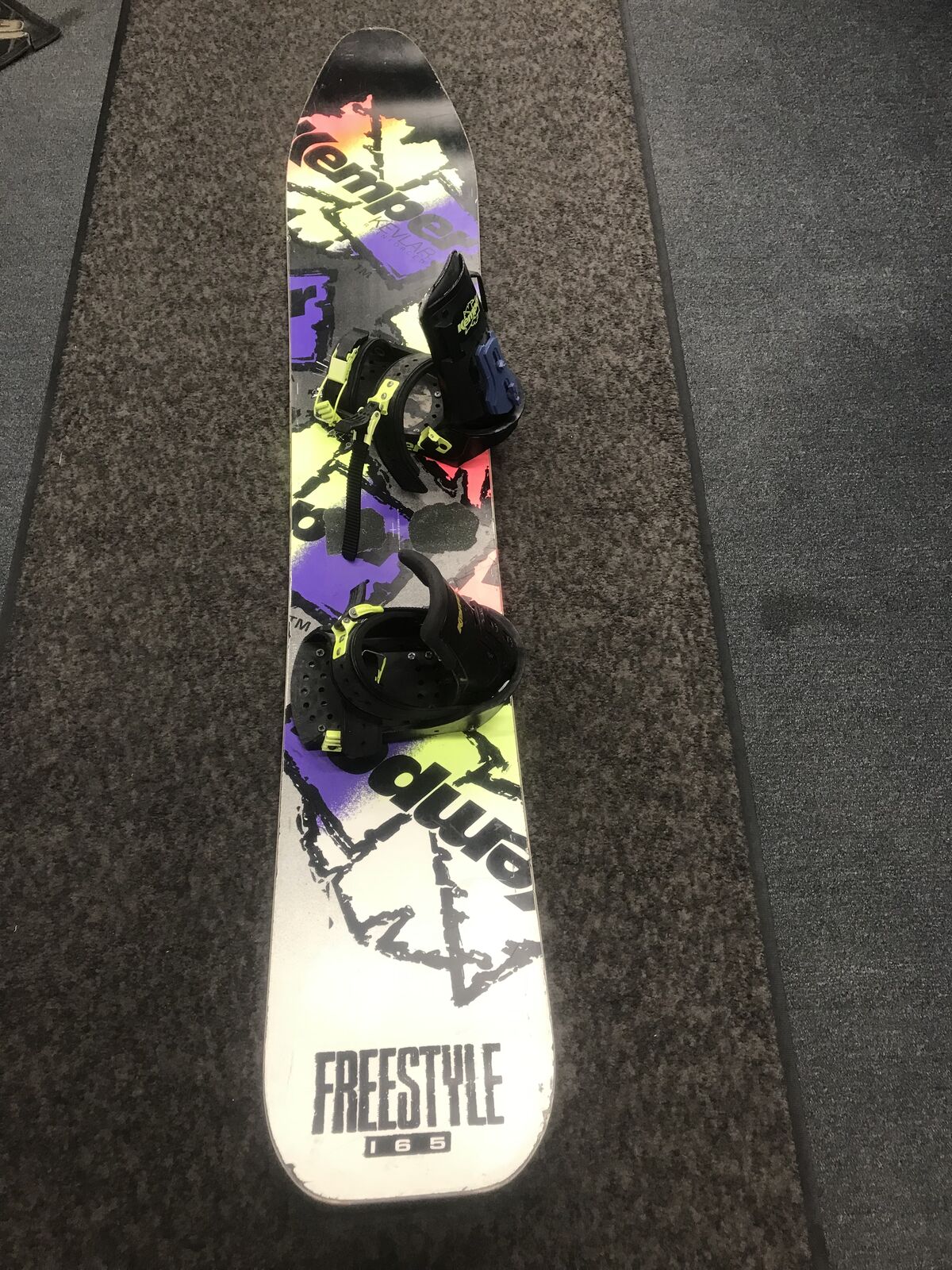 vintage 1988 kemper 165 freestyle snowboard with original bindings