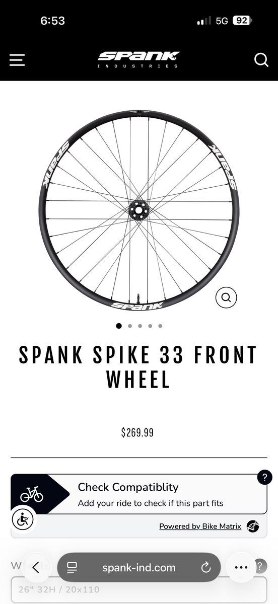 26 Spank Spike Race 33 Wheelset