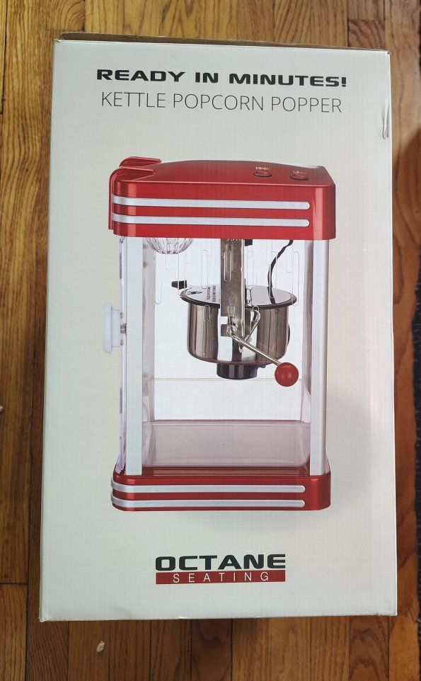 Octane Seating Kettle Popcorn Popper Tabletop Red Nonstick 8 Cup