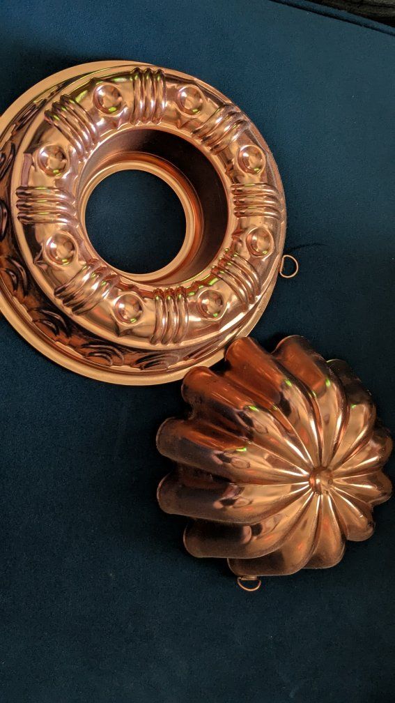 Vintage Copper Jello Molds - Set of 2 Fluted & Bundt Style Kitchen Decor Bakeware