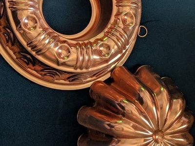 Vintage Copper Jello Molds - Set of 2 Fluted & Bundt Style Kitchen Decor Bakeware