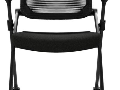 Folding Office Chair with Wheels and Mesh Back - Black, Stable & Space-Saving Design
