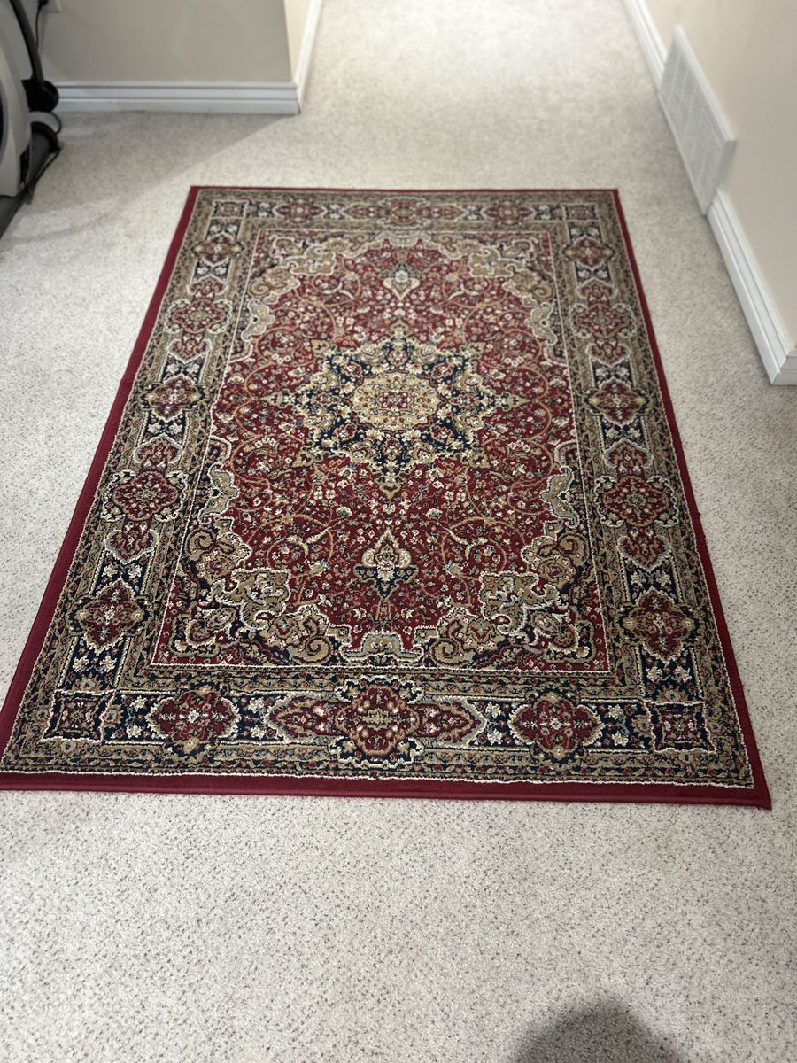 Traditional Persian Style Area Rug – Red/Navy Medallion Pattern
