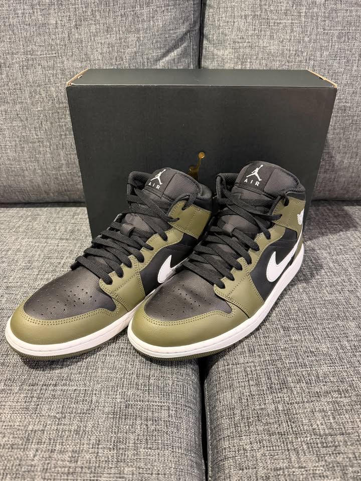 Air Jordan 1 Mid Black White Medium Olive Sail Men's Size 11 DQ8426-092 Shoes