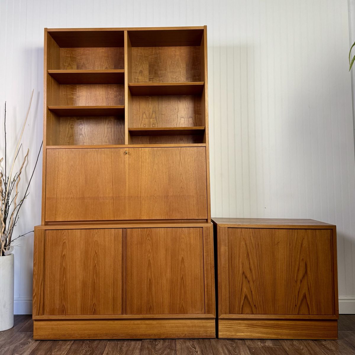 Danish MCM Teak Secretary Desk Storage Wall Unit