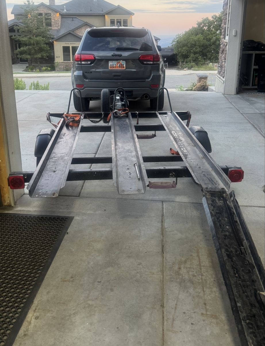 3-Rail Motorcycle Utility Trailer with Loading Ramp