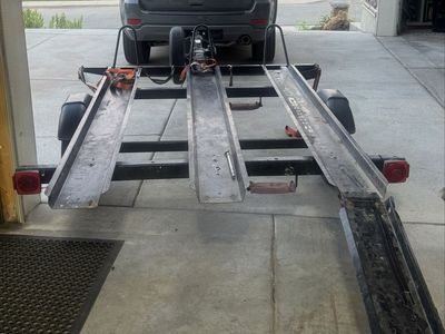 3-Rail Motorcycle Utility Trailer with Loading Ramp