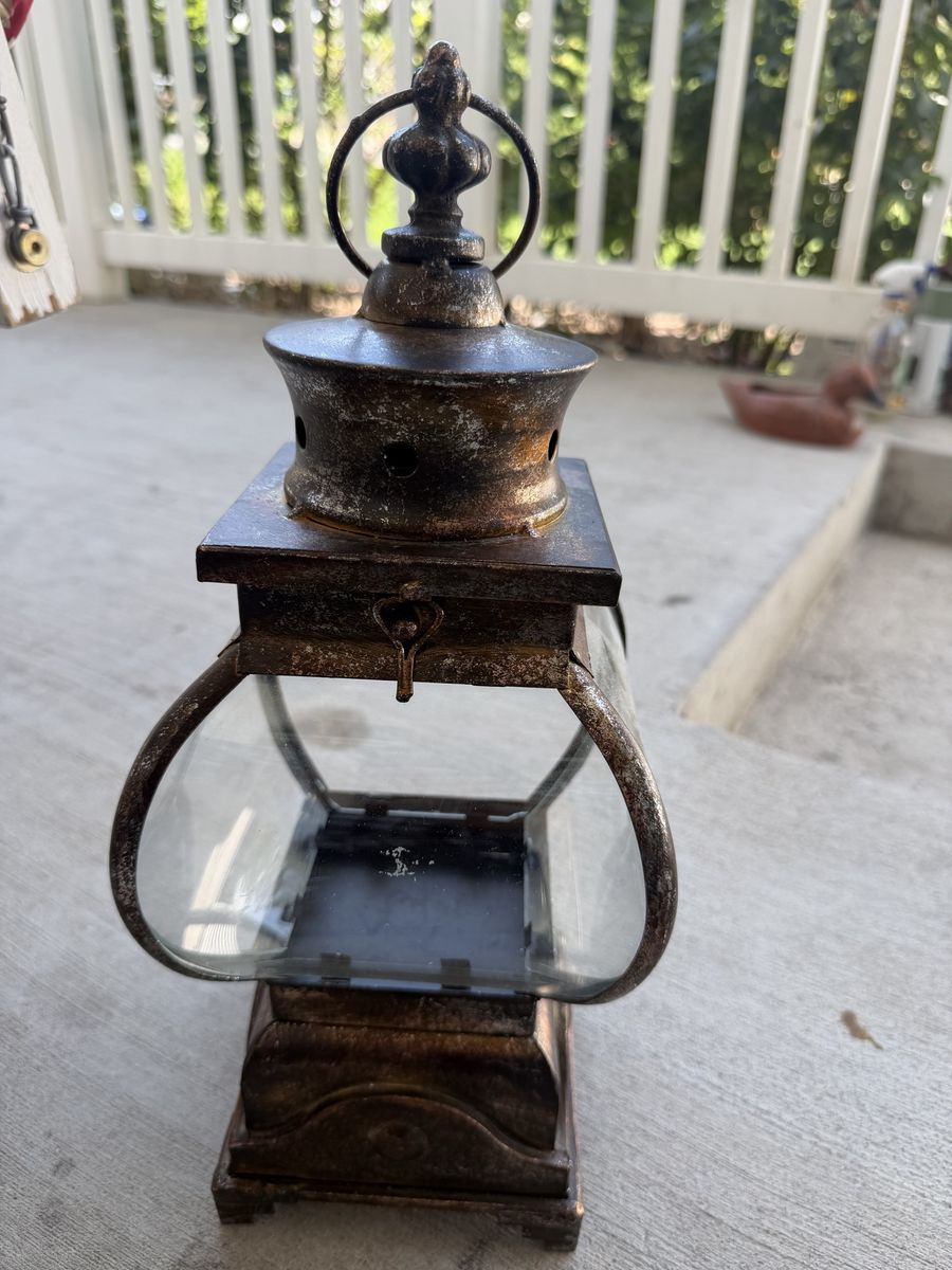 Vintage Style Decorative Lantern - Bronze Finish with Glass Panels