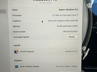 2018 Apple MacBook Pro 15”