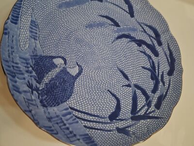 high end blue Chinese quail fine porcelain cake stand Arita Brand made in japan