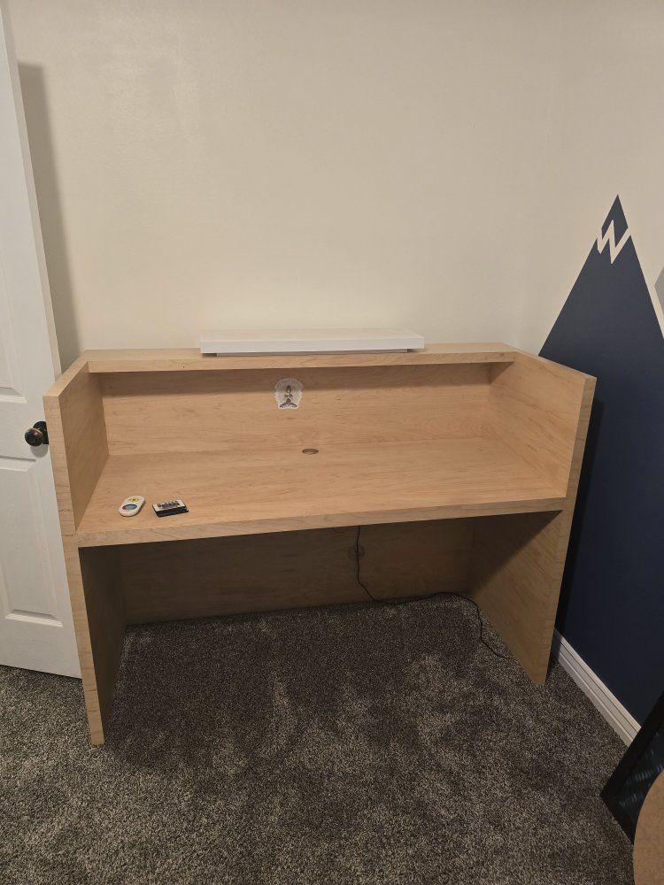 Modern Natural Wood Finish Studio Desk with Color Changing LED Lights