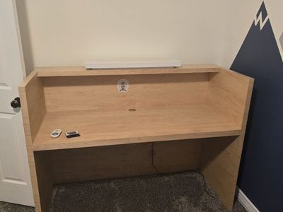 Modern Natural Wood Finish Studio Desk with Color Changing LED Lights