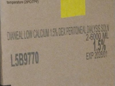 Vantive DIANEAL Low Calcium 1.5% Dex Peritoneal Dialysis Solution, 2-6000mL, EXP 2028/01