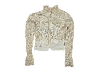 Antique Edwardian Irish Crochet Lace Blouse Bodice High Neck MOPearl Buttons