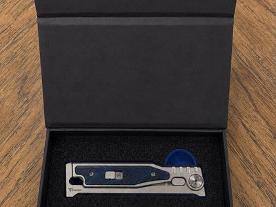 Reate Knives EXO-M Gravity Flipper Knife Blue Marbled Carbon Fiber Insert