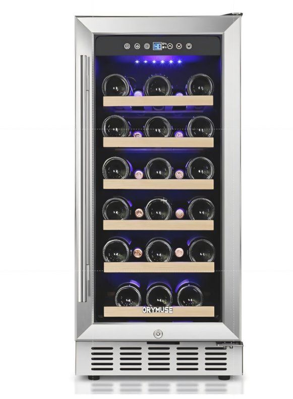 ORYMUSE 15 Inch Wine Cooler Under Counter, 30 Bottle Wine Fridge with Stainless Steel Glass Door, Built-In or Freestanding Wine