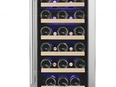 ORYMUSE 15 Inch Wine Cooler Under Counter, 30 Bottle Wine Fridge with Stainless Steel Glass Door, Built-In or Freestanding Wine