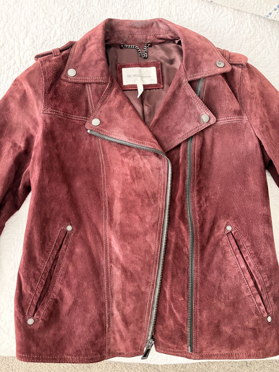 BCBGeneration Women's Burgundy Suede Leather Moto Jacket - Size M