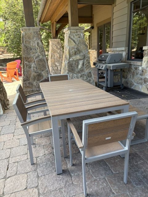 DuroGreen 72" Rectangular 6-Pc Outdoor Dining Set, 1 Table/1 Bench/4 Chairs  (like Trex)